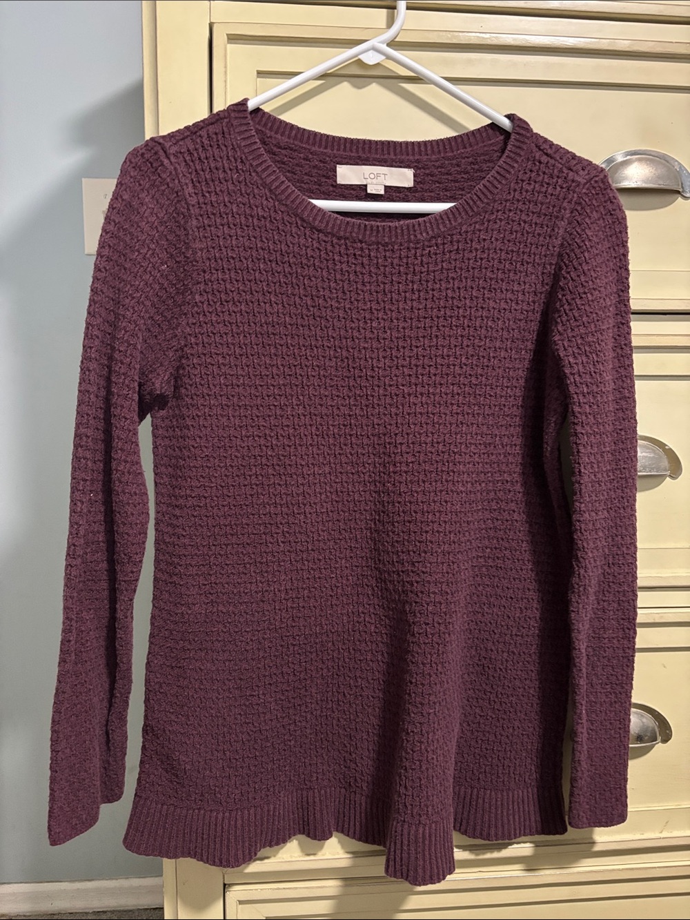 LOFT Plum Textured Crew Neck Sweater